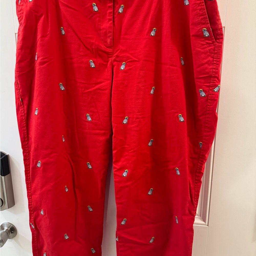Talbots Red Chino Pants with Embroidered Frenchies Boston Terrier Detail